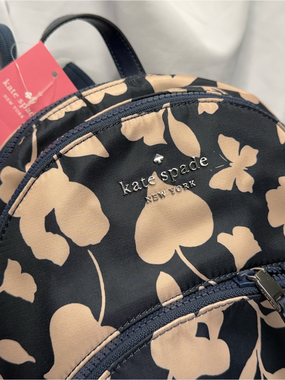 (new+tag) Kate Spade Medium Backpsck Navy and Floral Light Pink Size 11.5 x 9 - Picture 4 of 12
